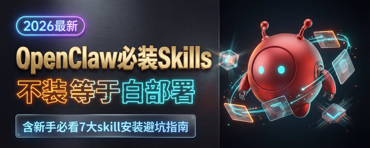 OpenClaw必装Skills——不装等于白部署（含新手必看7大skill安装避坑指南，代码指令一键复制即可）